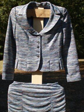 Isabel & Nina Muted Rainbow Textured Knit 2-piece Skirt Suit, Size 6